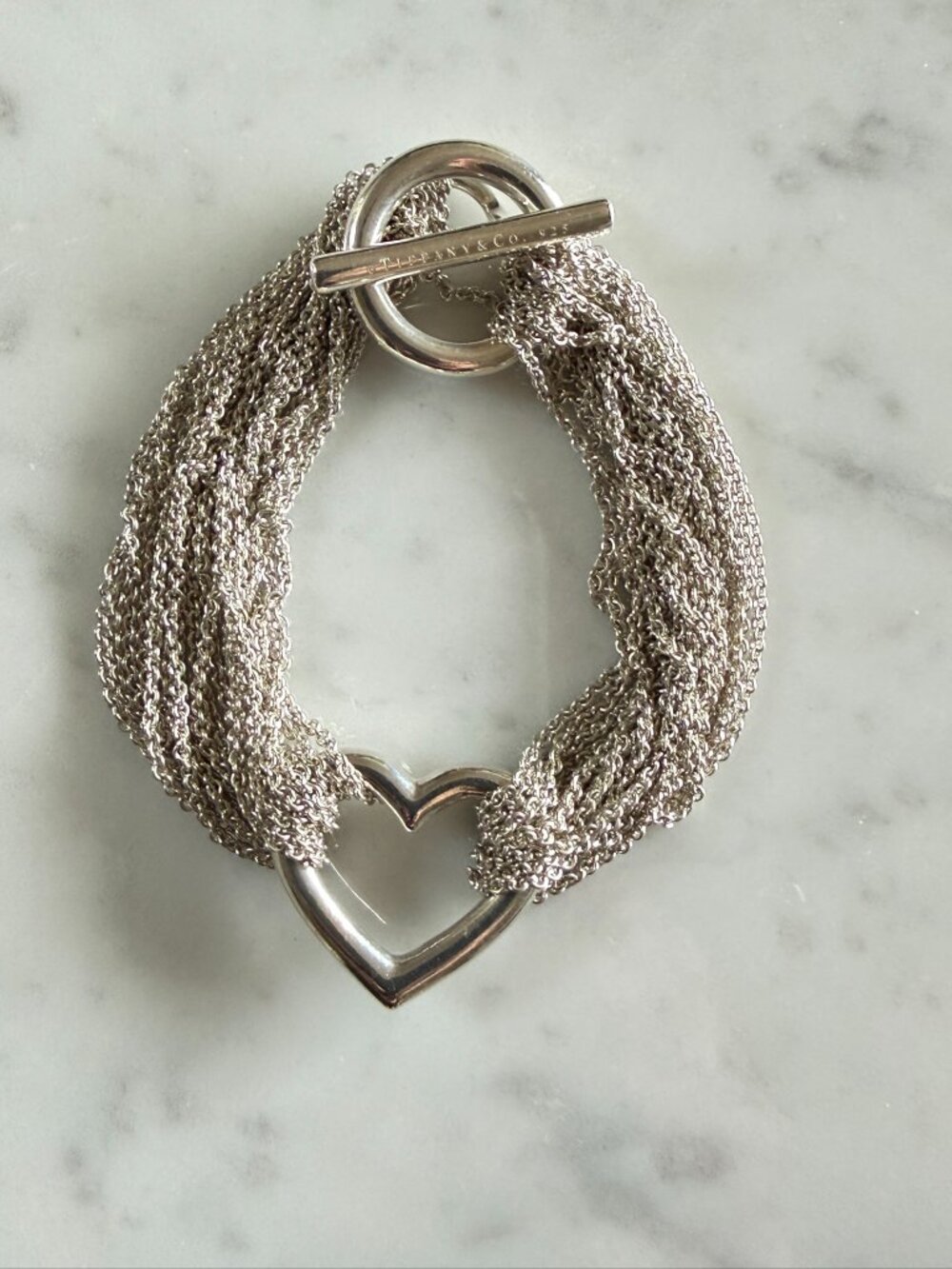 Tiffany & Co. 925 Hallmarked Multi Strand Heart Bracelet with Toggle Clasp
